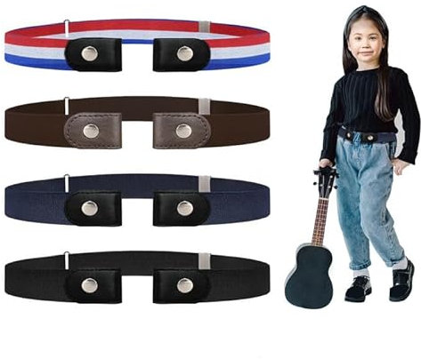 EUPSIIU 4 Stück Elastischer Gürtel für Jungen Mädchen Unisex Verstellbar Stretchgürtel Ohne Schnalle Unsichtbare Buckless Gürtel Elastischer Gürtel Stretchgürtel für Jeans, Bis zu 75cm (4 Farben)