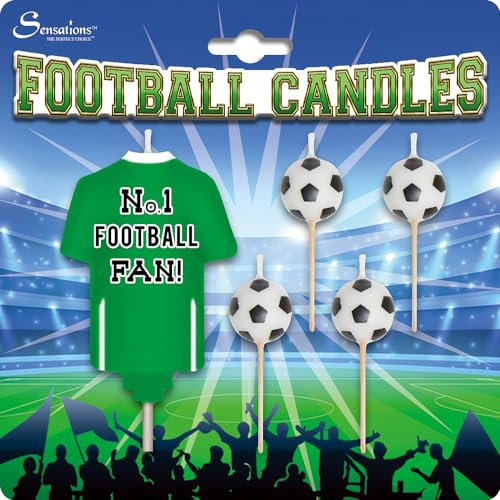 Expreess Yourself Touchdown Delight Fußballkerzen - Set mit 4 Fußballkerzen und 1 Fußballtrikotkerzen mit attraktivem Styling Nr. 1 Fußballfan! grünes Trikot