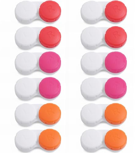 DEWSENSI Contact Lens Case, 12 Pack Empty Cute Contact Lens Cases Box Holder Container for Storage, Travel, Daily Home Use (Red)