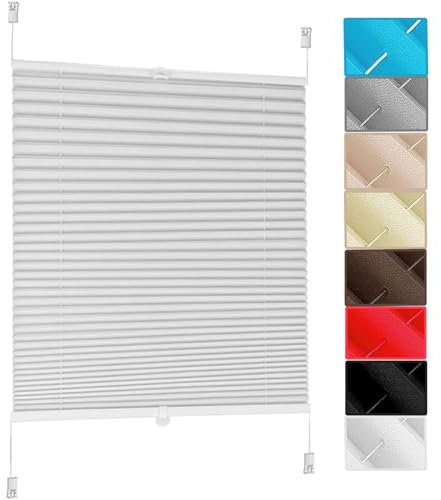 Pleated Blinds Window Blinds 40 x 190 cm Instant Stick on Easy to Install Opaque Folding Roller Blind, Includes All Assembly Parts, for Window Privacy Protection, White