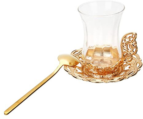 Milisten Bone China Cup and Saucer Set 2Pcs Retro 200Ml Double Walled Glass Coffee Cups with Spoon Vintage Tea Cups for Home Office and Restaurant