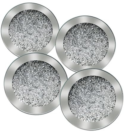 Anewsun Glasuntersetzer für Getränke, runde Untersetzer, Küchendekoration, glamouröser Silber-Untersetzer für Couchtisch, Heimdekoration, Bar, Einweihungsgeschenk, 4 Stück