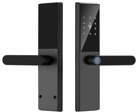 Matybobe Intelligentes Türschloss Türschlossgriff mit Karten und Schlüsseln, biometrisches Türschloss Tuya-App, Fernbedienung, virtuelles Passwort, Anti-Peeping-Smart-Schloss für 40–120 mm große Büros