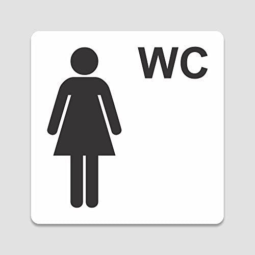 PVC Aufkleber Schild - Eckig 12 x 12 cm - Selbstklebend - Weiß - UV beständig - Für Innen und Außen (WC Damen)