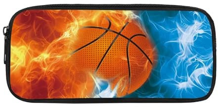 NETILGEN Schulmäppchen für Jungen, Mittelschule, High School, großes Stifteetui, Reißverschluss, Münzbörse für Teenager, Kinder, Basketball, Flammenblau, NET-K-240411-9