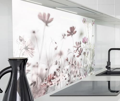 timalo Spritzschutz Wand für Herd, Küche Küchenrückwand Glasoptik | Acryl Glas 2mm | Glasrückwand Acrylglas Wandpaneele Rückwandschutz Platte | 140x50cm Wildblumen Blumenwiese