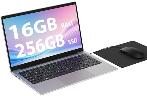 Laptop 14 inch Notebook, N4120 Quad-Core, 16GB DDR4 256GB SSD, FHD 1920 * 1080 Display, 5G WIFI, USB 3.0/ HDMI/Expandable Storage, Win11 Mini Portable PC for Work/Study, Mouse and Mous Pad included