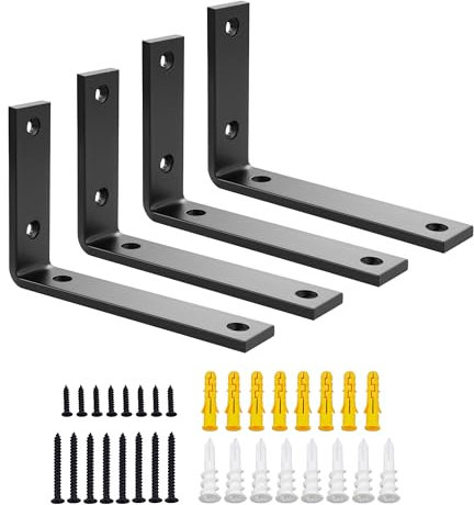 SAYAYO 4 Pièces Équerre Étagère Murale Charge Lourde, Supports d'Étagère Métal 5MM d'Épaisseur à Angle Droit de 90°, Fixation Flottante Support pour Salon Chambre Cuisine, 150MM * 100MM, Noir