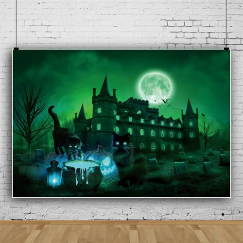 Mateju Halloween Party Dekoration Fotoleinwand Hintergrund, Vinyl Geburtstag Fotohintergrund Tuch, Poster Foto Stand Hintergrund, Geburtstagsdeko (150x100 cm,Grün)