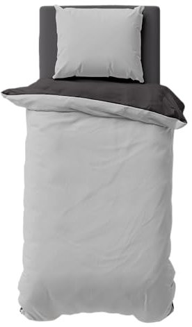 one-home Biber Bettwäsche Winter Baumwolle Uni Kuschelig Flauschig Warm Weiche Fein-Biber, Farbe:Grau, Größe:155x220 cm und 80x80 cm