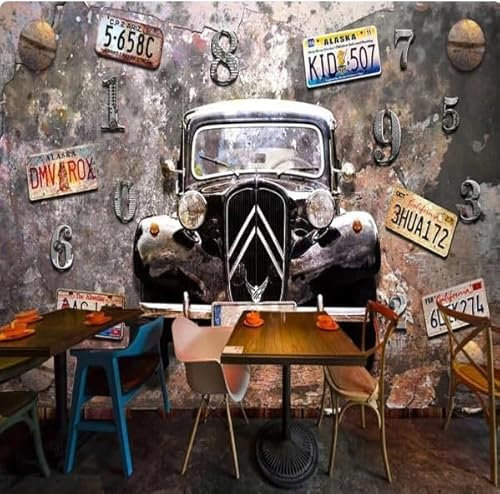 Tzxztt Vintage Classic Car Licence Plate Modern 3D Wallpaper Embossed Silk Neutral Tones Material Ideal for Living Room Bedroom-300cm×210cm