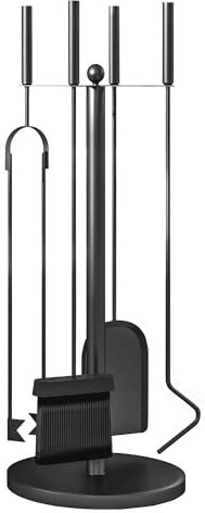 Outsunny Ensemble serviteur de cheminée, serviteur de cheminée à 5 pièces, accessoires de cheminée, balai pelle pince tisonnier et support, métal, noir