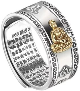 990 Sterling Silber Buddha Mantra Ring Feng Shui Ringe Reichtum Glücksbringer Buddhistischer religiöser Schmuck Offener verstellbarer Ring