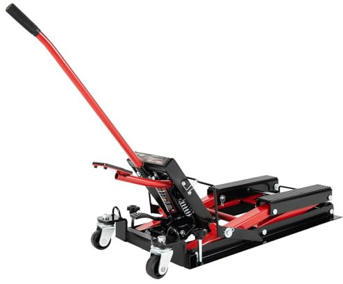 TFIANYNI 680kg Hydraulischer Motorradheber Mit 4 Rädern, Hubbereich 115-365mm, Motorrad Hebebühne Mit 3-Positionen Sicherheitsbolzen, Doppelquerstangen, Langer Griff