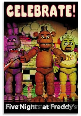 Poster Five Night at Freddys, Leinwand, Wandkunst, Raum, Vintage, ästhetisches Poster, dekorativ für Wohnzimmer, Schlafzimmer, 20 x 30 cm, ungerahmter Stil