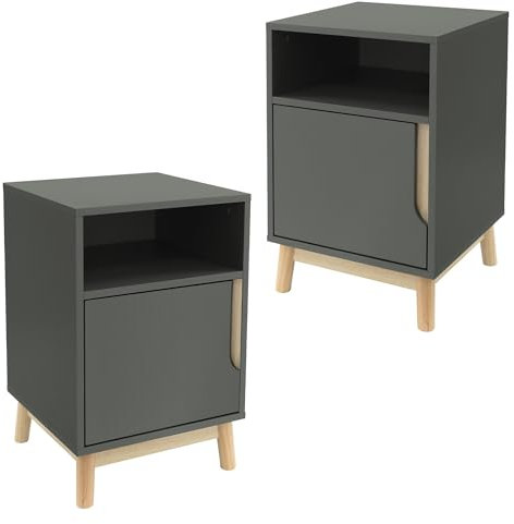 ML-Design Nachttisch 2er Set 40x40x62 cm, Grün-Natur, Nachtschrank mit offenem Fach, Tür und Kiefernholzfüße, Nachtkommode für Boxspringbett Schlafzimmer, Beistelltisch Couchtisch Tisch für Wohnzimmer