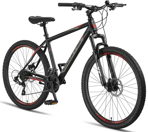 Licorne Bike Guide Premium VTT 27,5 – Fourche à suspension VTT avec freins à disque – Marque de qualité allemande – Pour adolescents et adultes (noir/rouge)