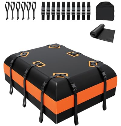 DEEAGLE 21 Cubic Feet Rooftop Cargo Carrier, Waterproof Car Roof Cargo Carrier Car Storage Bag for All Vehicle with Without Rack, Includes Non Slip Mat, 6 Door Hooks, 10 Reinforced Straps