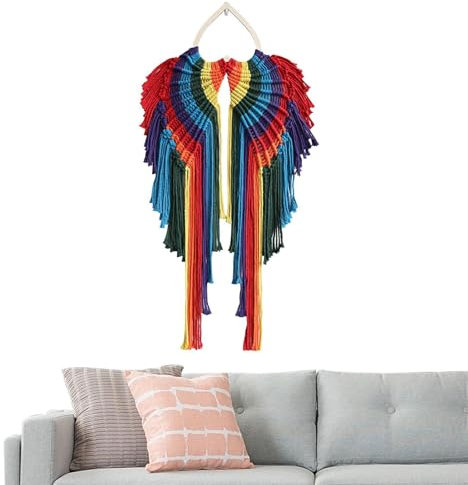 Genérico Angel Wings Wall Macrame, Angel Wings Macrame,Long Tassel Angel Wings MacRame Woven Tapestry - Boho Wall Art Decoración de cuerda de algodón Exquisito para sala de estar, boda