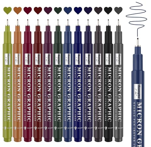 Funnasting Fineliner Pens, 12 Vintage Colours Micron Pens, 0.5mm Fine Tip | Fine Liners Coloured for Journaling, Drawing, Sketching, Writing, Calligraphy, Noting Art Supplies