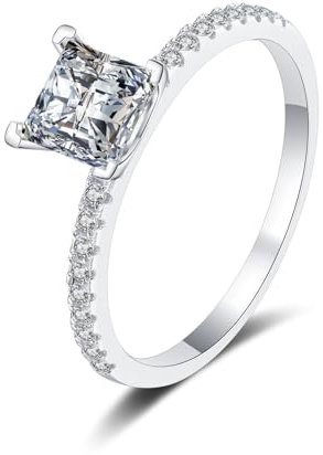Ring Zeigefinger Damen, Eheringe Weissgold Einzeln Damen 18K mit 2 Ct Prinzessin-Quadrat-Form, im Labor Gewachsener Diamant Größe 56 (17.8)