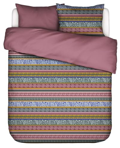 ESSENZA Bettwäsche Lita Mauve Streifen Geblümt Blumen Floral Gestreift Grün Bunt Wendedesign Winter Flanell, Größe:155 cm x 220 cm