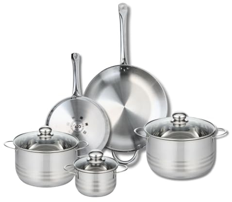 ELO 9880650 Kochgeschirr-Set, 5-teilig, 2 Bratpfannen 24 und 32 cm und 3 Kochtöpfe 14, 20 und 24 cm Elo Profi, glänzend, Edelstahl, Induktion