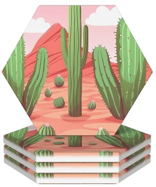 AMREWQYL Lot de 4 sous-verres décoratifs en céramique Motif cactus désert