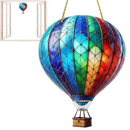 Heißluftballon Dekoration, Heißluftballon Solar Garten Lichterkette, Hängende Acryl Solarlaternen Flach Acryl Wanddekoration Für Außen Fenster Haus