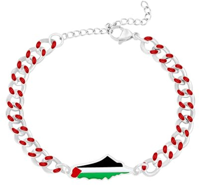 Zircobic Palästina-Kartenarmband mit Emaille – Edelstahlkette mit Tropfenemaille, Unisex Kulturschmuck im nahöstlichen Stil