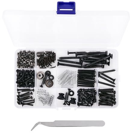 Banworks Kit de 258 vis de guitare électrique de taille métrique pour chevalet Tele/Stratocaster, plaque de cou, anneaux de micro, micros Humbucker, micros ST/TL, pickguards, accordeurs, sélecteur de