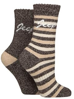 Jeep Women’s 2 Pair Striped Wool Blend Boot Socks – Warm, Thick, Cushioned Outdoor Walking, Soft & Breathable with Reinforced Heel and Toe, Everyday Comfort, Size 4-8 Chocolate/Beige/Wheat