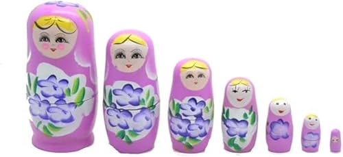 Genérico (Decor) Russische Matroschka-Puppen, lila mit Blumen, 7 Teile, stapelbar, handbemalt, dekorativ