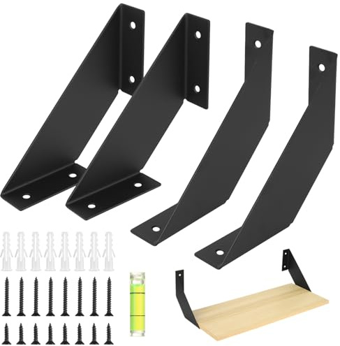 4 Stück Regalhalterung Schwarz, 90° Dreieck Metall Regalträger | Regalwinkel, Schwerlast, Wandmontage, Mit Schrauben