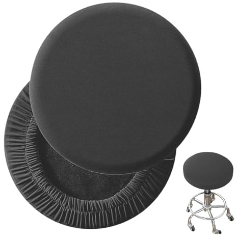KEQAR 2-teiliges rundes Hockerbezug-Set für Barhocker und Drehstühle (Durchmesser 25–35 cm) (schwarz)