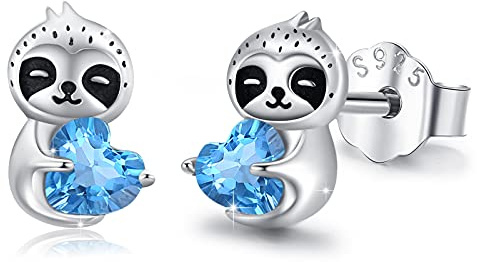 REDSUN 925 Sterling Silber Faultier/Oktopus/Delphin/Schildkröte/Katzen Ohrringe Ohrstecker Herz Kristall Mädchen Niedliche Tier Ohrstecker Faultier Schmuck Geschenke für Frauen Tochter Kinder