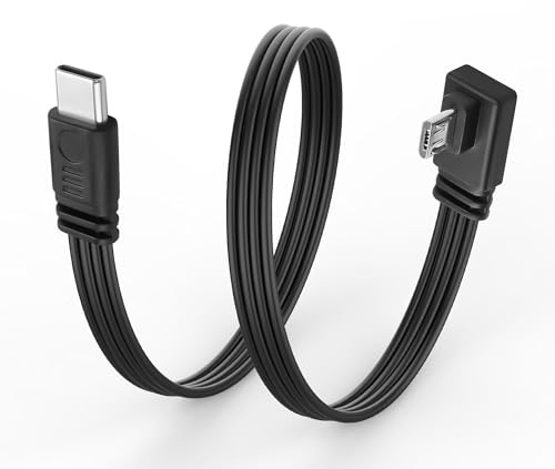JSADZKJ Cable USB tipo C a micro USB ultraflexible Cable de datos plano Micro de 5 pines a USB C de 90 grados Compatible con carga y transmisión de datos,para teléfono,cámara-30CM (izquierda)