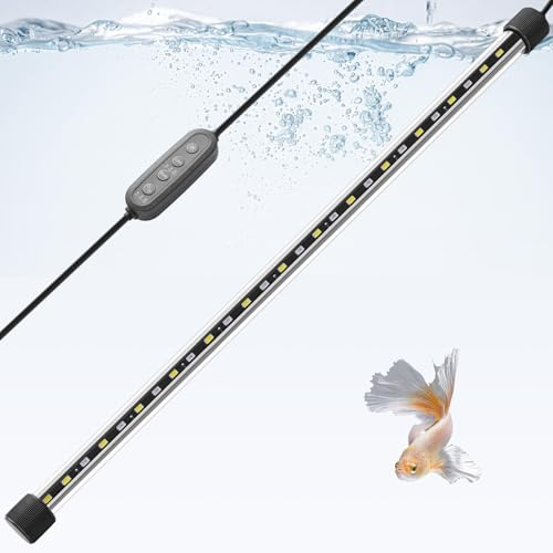 FEDOUR 38CM Unterwasser Aquarium Beleuchtung, 24/7 Mode Aquarium Lampe mit Weiß&Blau&Weiß-Blau 3 Lichtmodi, 10 Helligkeitsstufen, Timer, IP68 Wasserdichte Aquarium Licht