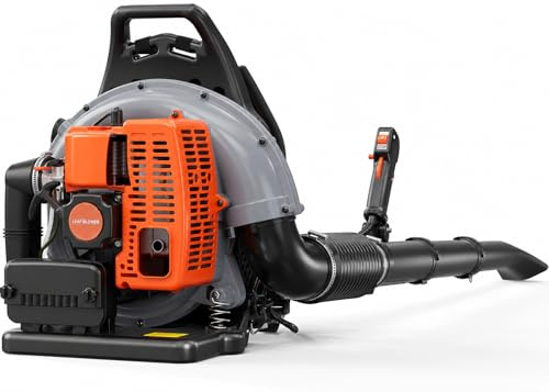 Benzin Laubbläser 63cc 2 Takt, rückentragbar Rückenbläser, 2.3kW Leistung, 1.7L Tank - leistungsstark für große Flächen, Garten und Hofreinigung, 665CFM, 6800RPM (Orange)