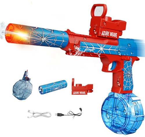 Tecnock Elektrische Wasserpistolen für Kinder & Erwachsene, 2er-Set Automatische Wiederaufladbare Wasserblaster mit Leuchtender Mündung, Reichweite, Akku-Spritzpistolen für Pool, Strand Garten
