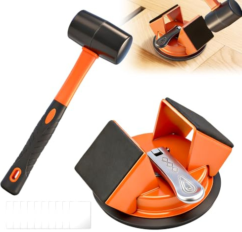 Saker Floor Gap Fixer Kit Suction Cup Tool with Mallet & 10 Washable Pads | Includes Gloves, for Laminate, Vinyl Plank & Wood Floors – Easy Gap Repair, Professional Results
