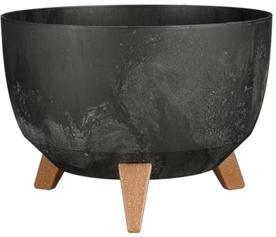 MICA Decorations Doppio Pflanzenständer - 18,5 x Ø33 cm - Blumentopf Groß für Außenbereich - Blumenständer für Balkon - Recycelter Kunststoff - Schwarz