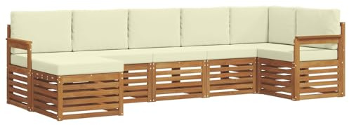vidaXL Sofagarnituren 7 pcs Natur und Creme Massivholz Akazie, Moderner Garten-Sofa, Robustes Lounge-Set, stylische Möbel für gemütliches Terrassen-Sitzen