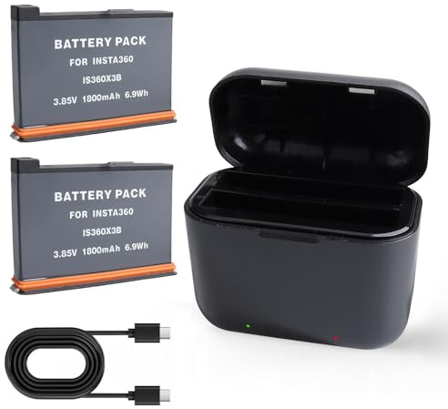 2 Baterías 360 X3 de 1800 mAh con 2 Puertos De Carga Rápida USB, Estuche de Carga y Accesorios, Muestra El Estado de Carga de La Batería (Soc) Compatible con La Cámara de Acción Insta360 x3