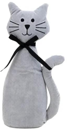 Plush Tall Cat Cute Door Stopper Decorative Door Stops for Home and Office. Cat Weighted Interior Doorstop Fabric Stuffed Animal Door Stopper Decor- Light Grey Velvet