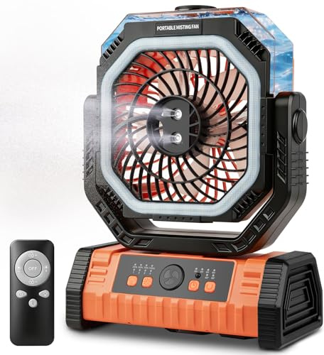 Heyeke Camping Fan with Mist, Rechargeable Portable Tent USB Desk Fans