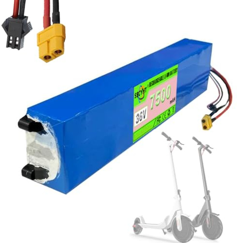 SSCYHT Batteria Litio 36V 7500mAh con Rivestimento PVC per Monopattino Pieghevole | Portatile, rimovibile, leggera, con BMS, connettore SM+XT60, kit motore di ricambio, batteria per e-bike da 7,5 Ah