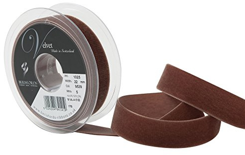 Berisfords Velvet Ribbon Tabac 30mm x 10m - Nylon Craft Ribbon for Sewing, Gift Wrapping and Hair Accessories