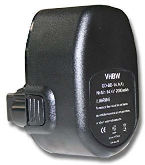 vhbw Battery compatible with Black & Decker KC1462F, KC1440SK, KC1461F, GTC510, KC1440 Power Tools (2000 mAh, NiMH, 14.4 V)