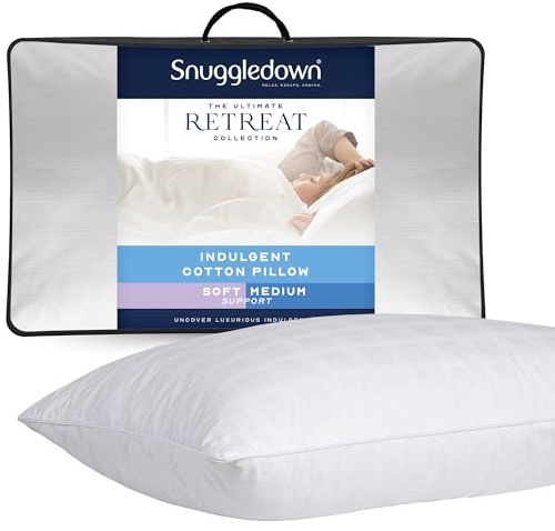 Snuggledown Luxury Cotton Pillow - Hotel Quality Ultra-Soft Pillows for Restful Sleep | UK-Made, 300tc Jacquard Cotton Cover, Non-Allergenic & Washable (48 x 74cm)